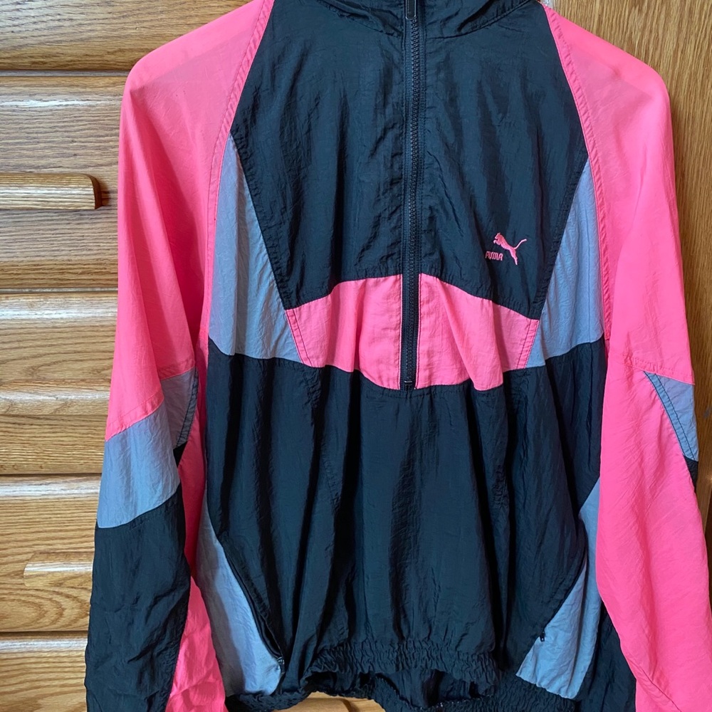 Puma Vintage Pink and Black Track Jacket With Hood
